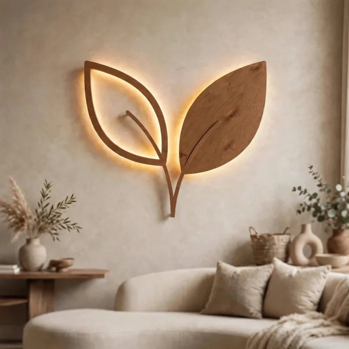 Minimalist Leaf Wall Art With Warm Light photo 17