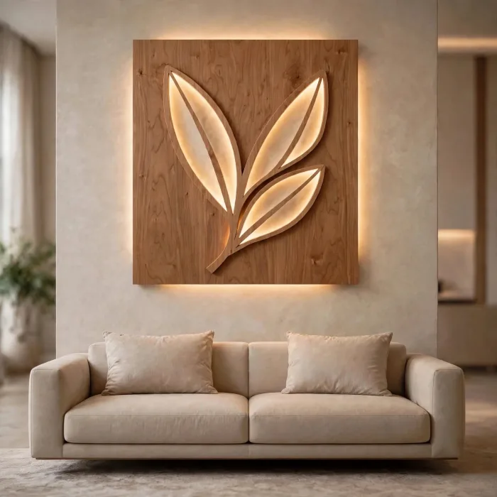 Modern Leaf Wall Art With Ambient Light Decor photo 17