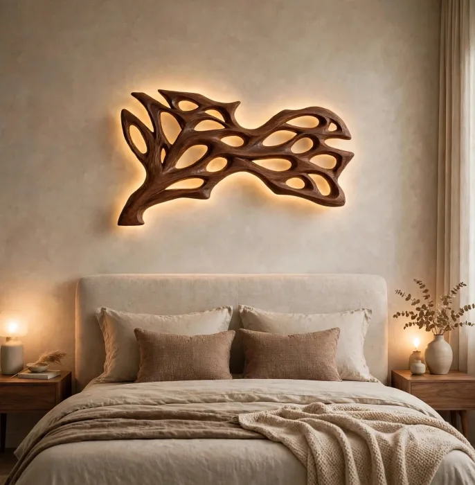 Large Illuminated Abstract Wall Sculpture Modern Decor photo 17
