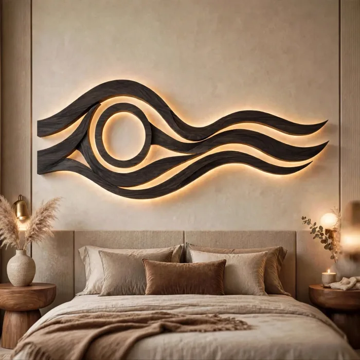 Modern Large Wooden LED Wall Art Sculpture Decor photo 17