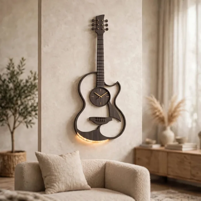 Large Guitar Shaped Wall Clock Music Lovers Gift photo 17