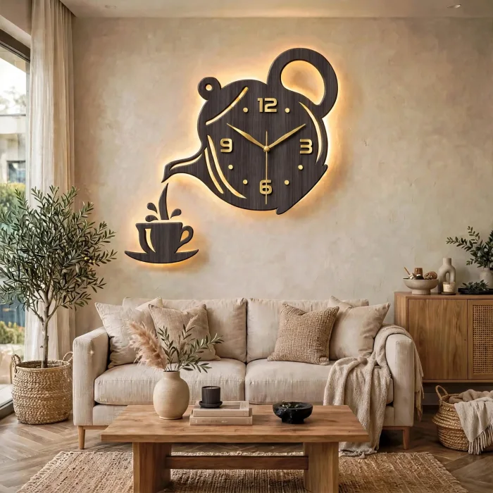 Stylish Teapot And Coffee Cup Wall Clock Decor photo 18