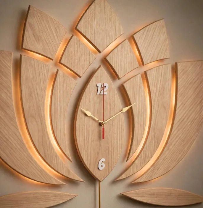 Modern Lotus Wall Clock Large With Light Art photo 18