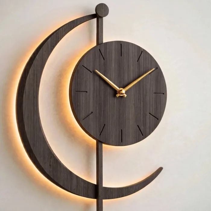 Crescent Moon Wall Clock Large Modern Decor photo 18