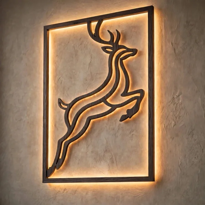 Illuminated Deer Wall Art Modern Living Room Decor photo 18