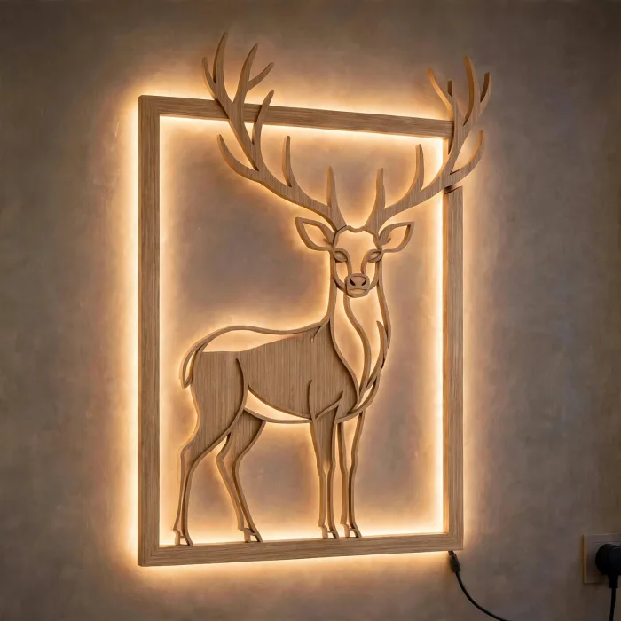 Modern Wooden Deer LED Wall Art Decoration Light photo 18