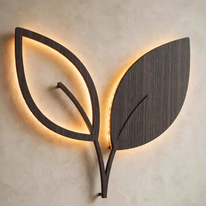 Minimalist Leaf Wall Art With Warm Light photo 18