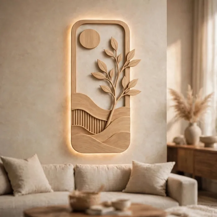 Japandi Backlit Wall Art Minimalist Nature Home Decor photo 18