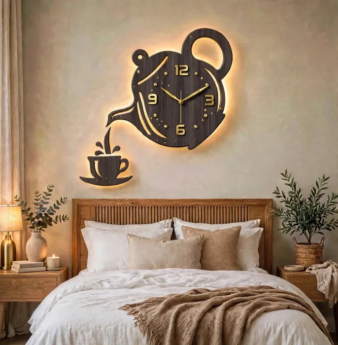 Stylish Teapot And Coffee Cup Wall Clock Decor photo 19