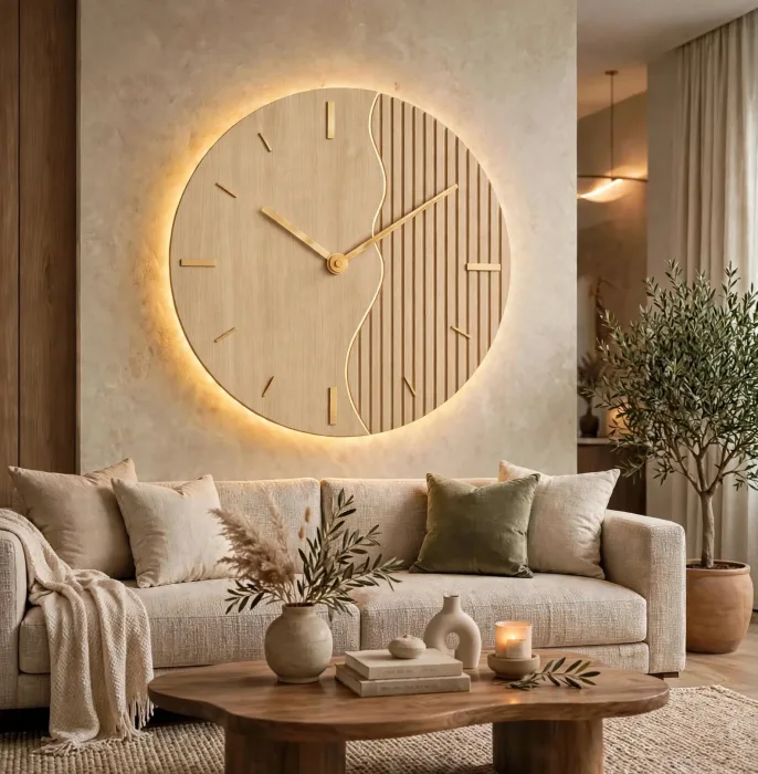 Large Minimalist Wall Clock With Warm Light photo 19