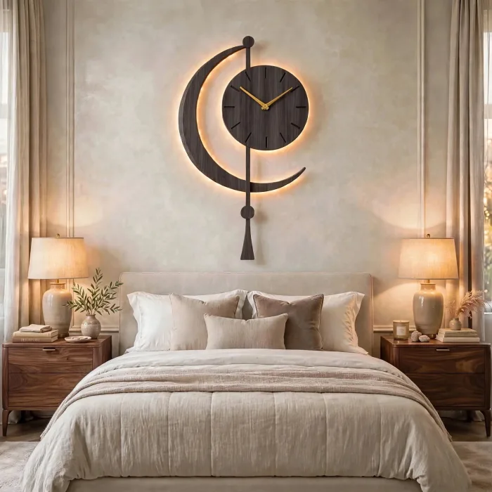 Crescent Moon Wall Clock Large Modern Decor photo 19
