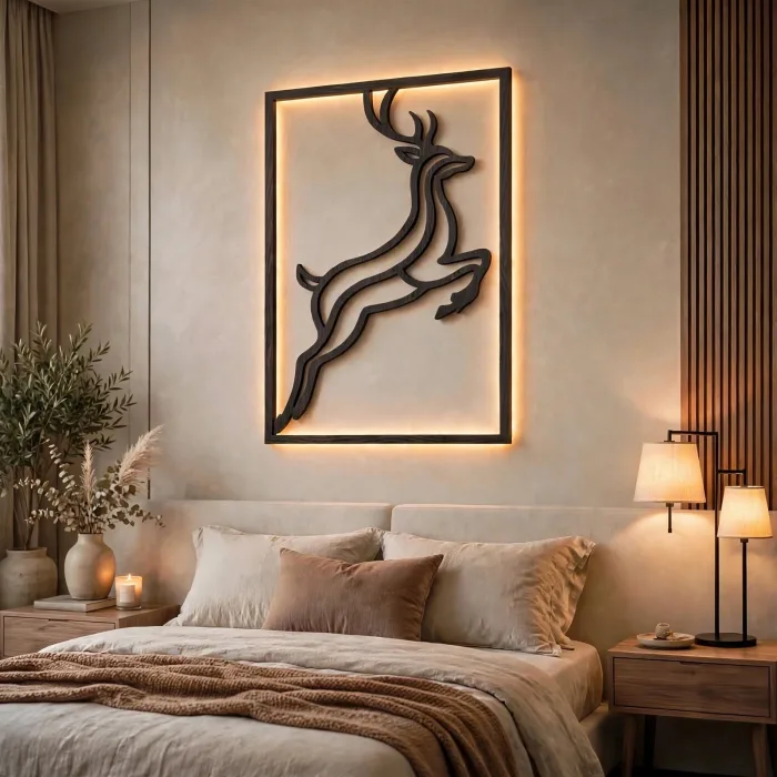 Illuminated Deer Wall Art Modern Living Room Decor photo 19