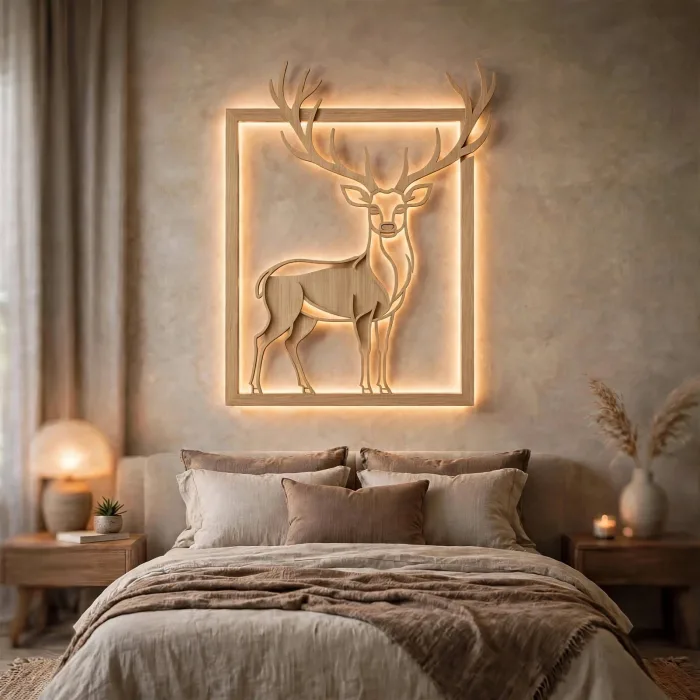 Modern Wooden Deer LED Wall Art Decoration Light photo 19