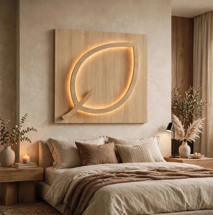 Large Illuminated Leaf Wall Art Modern Home Decor photo 19
