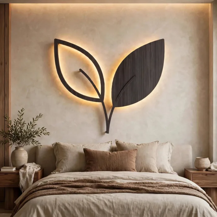 Minimalist Leaf Wall Art With Warm Light photo 19