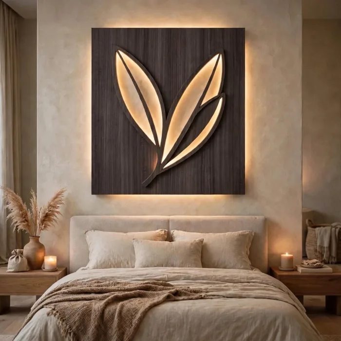 Modern Leaf Wall Art With Ambient Light Decor photo 19