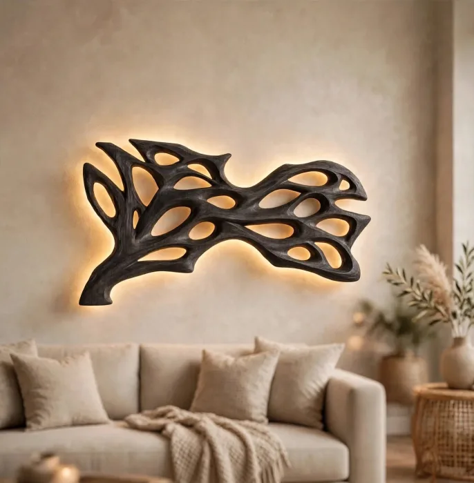 Large Illuminated Abstract Wall Sculpture Modern Decor photo 19