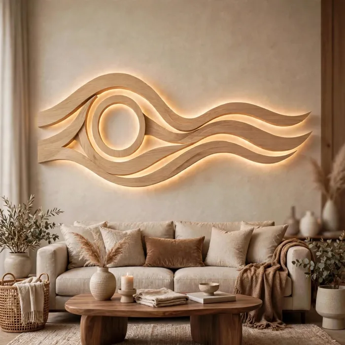 Modern Large Wooden LED Wall Art Sculpture Decor photo 19
