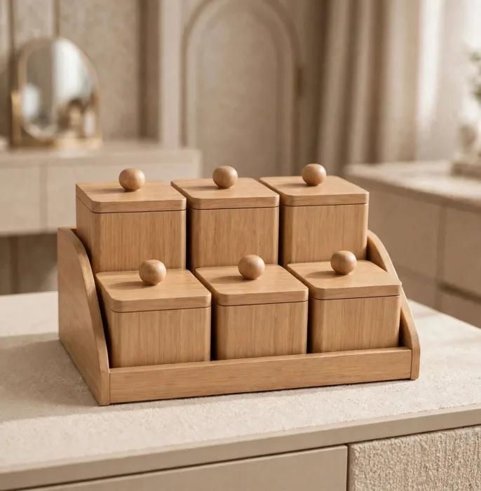 Wooden Dressing Table Organizer 6 Lidded Jewelry Boxes photo 19