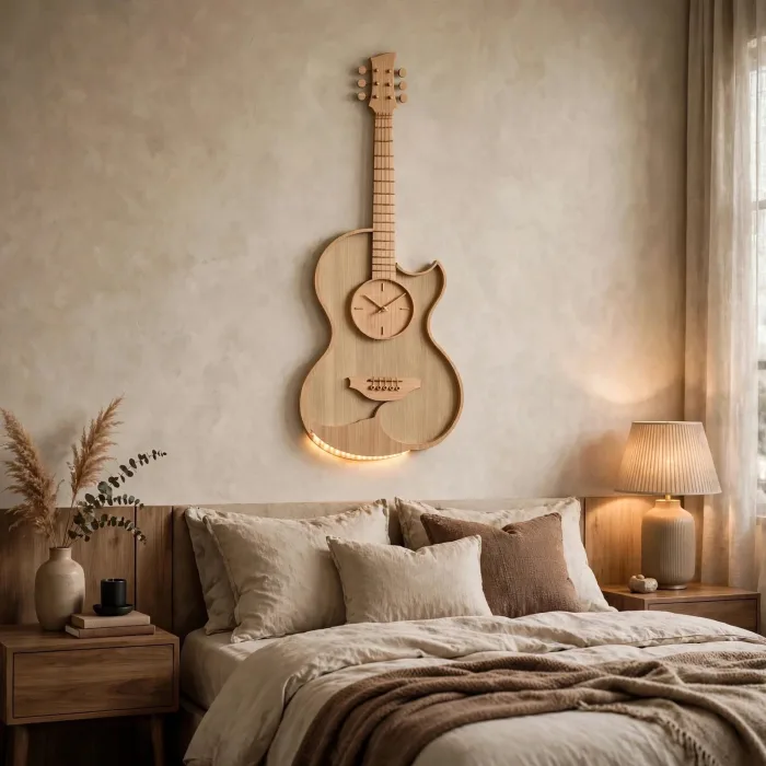 Large Guitar Shaped Wall Clock Music Lovers Gift photo 19