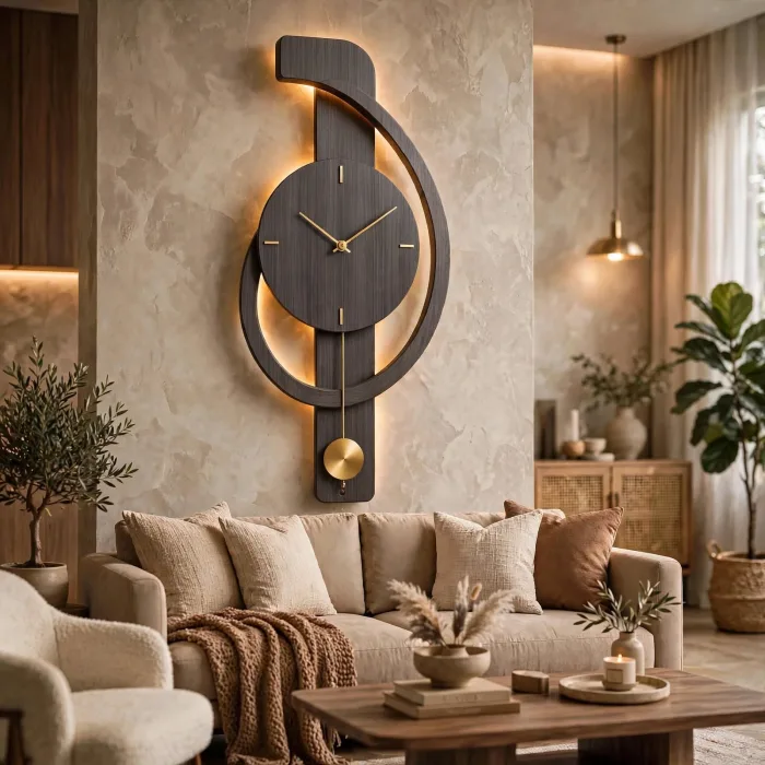Minimalist Large Wall Clock with Light Pendulum photo 20