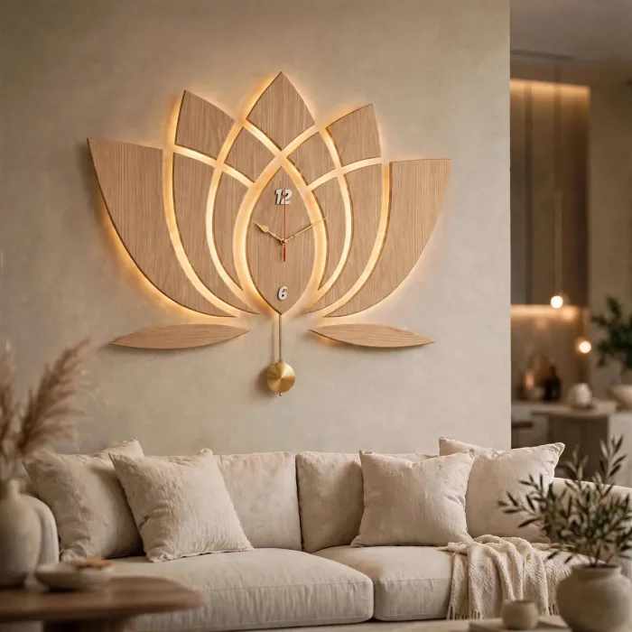 Modern Lotus Wall Clock Large With Light Art photo 20