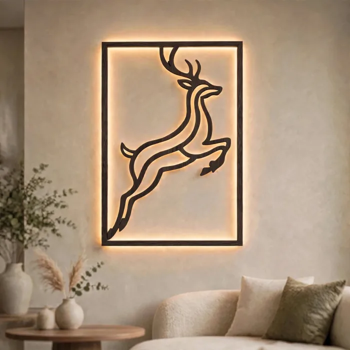 Illuminated Deer Wall Art Modern Living Room Decor photo 20