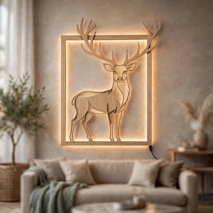 Modern Wooden Deer LED Wall Art Decoration Light photo 20
