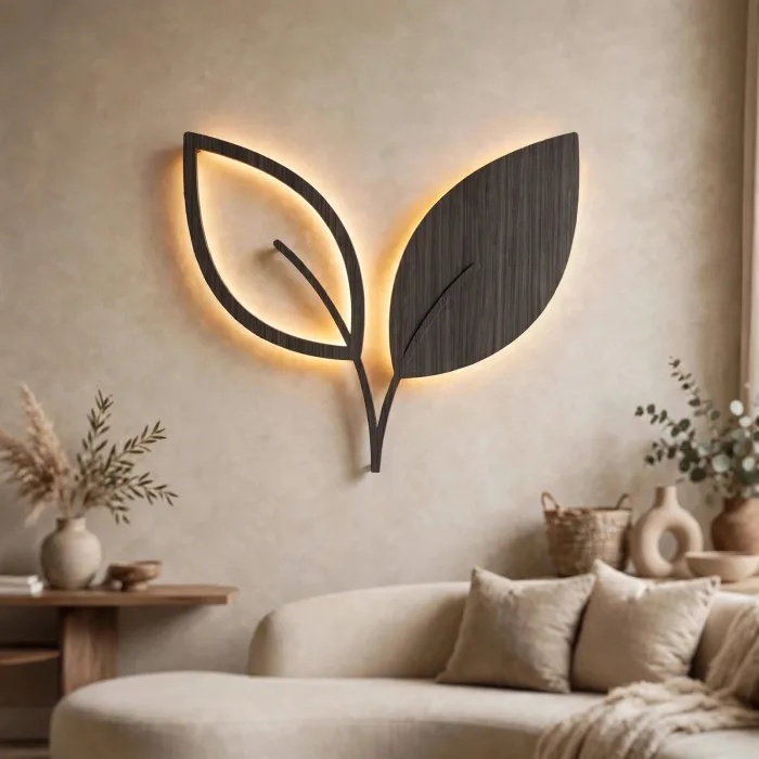 Minimalist Leaf Wall Art With Warm Light photo 20