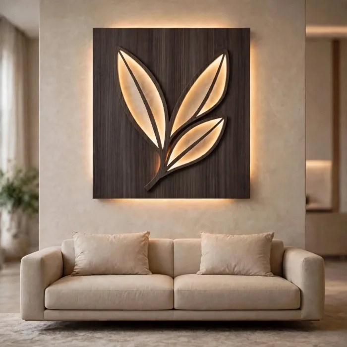 Modern Leaf Wall Art With Ambient Light Decor photo 20