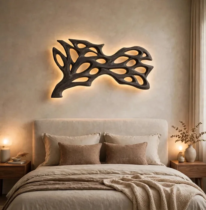 Large Illuminated Abstract Wall Sculpture Modern Decor photo 20