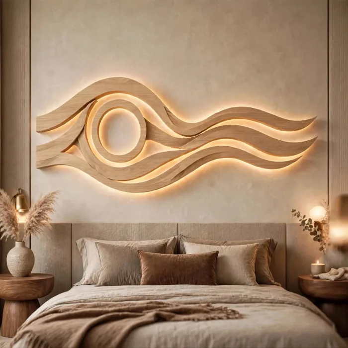 Modern Large Wooden LED Wall Art Sculpture Decor photo 20