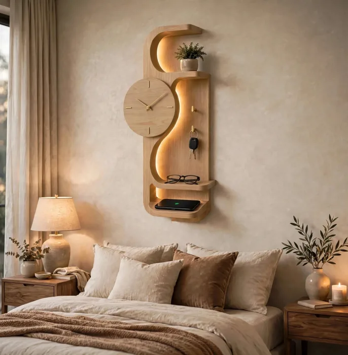 Modern Wall Clock With Entryway Shelf Organizer photo 20