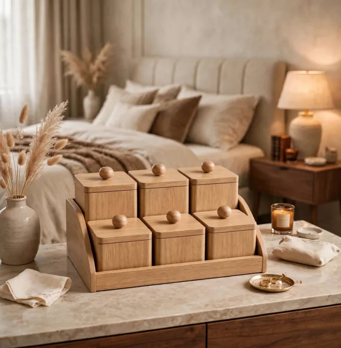 Wooden Dressing Table Organizer 6 Lidded Jewelry Boxes photo 20