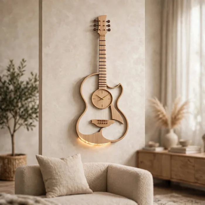 Large Guitar Shaped Wall Clock Music Lovers Gift photo 20