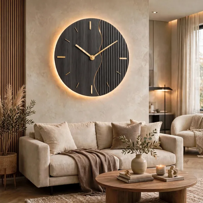 Large Minimalist Wall Clock With Warm Light photo 21