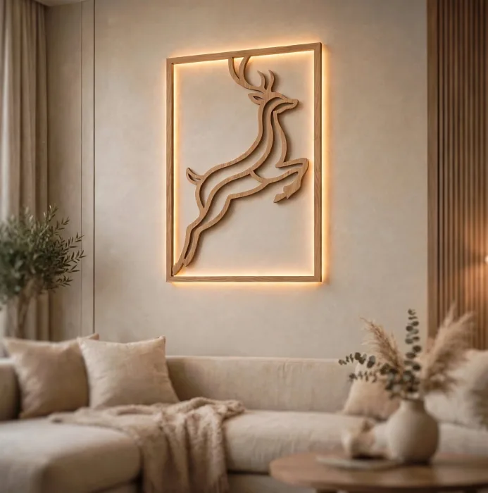 Illuminated Deer Wall Art Modern Living Room Decor photo 21