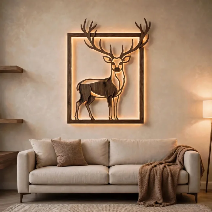 Modern Wooden Deer LED Wall Art Decoration Light photo 21