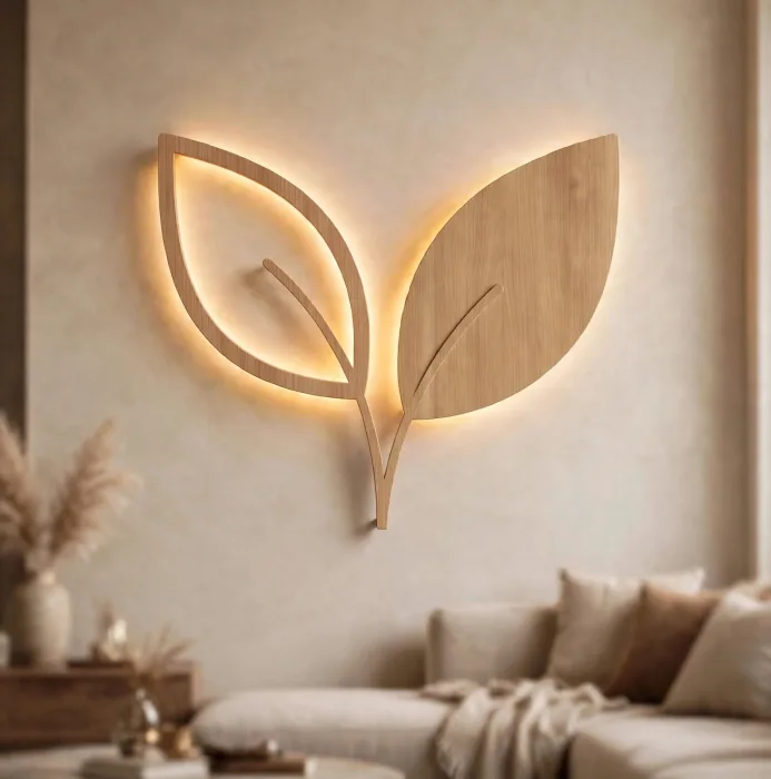 Minimalist Leaf Wall Art With Warm Light photo 21