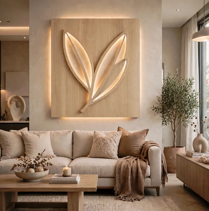 Modern Leaf Wall Art With Ambient Light Decor photo 21