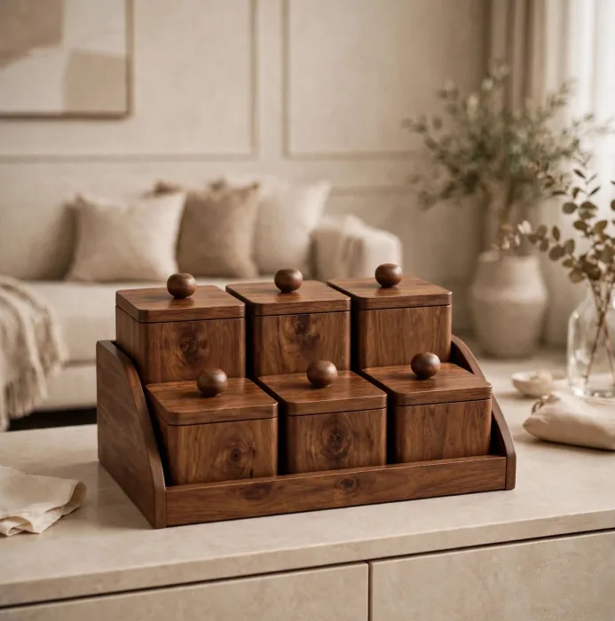 Wooden Dressing Table Organizer 6 Lidded Jewelry Boxes photo 21