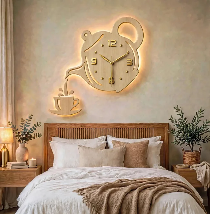 Stylish Teapot And Coffee Cup Wall Clock Decor photo 22