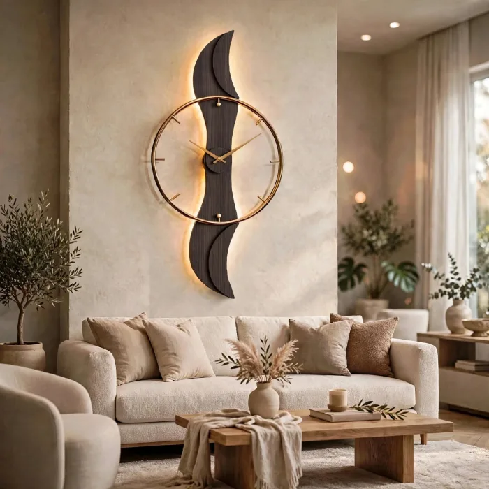 Large Modern Wavy Wall Clock Minimalist Living Room photo 19