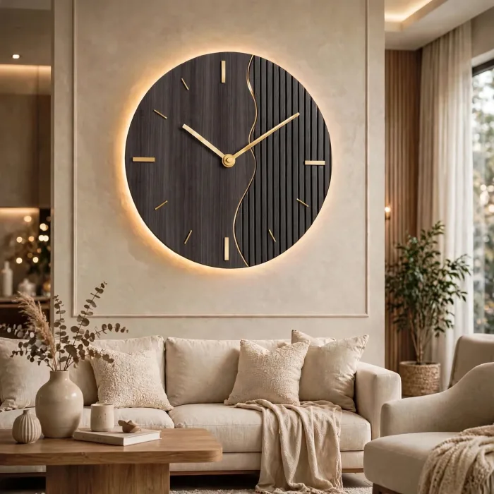 Large Minimalist Wall Clock With Warm Light photo 22