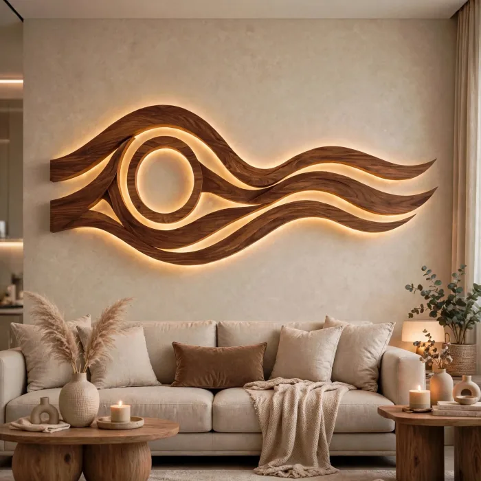 Modern Large Wooden LED Wall Art Sculpture Decor photo 22
