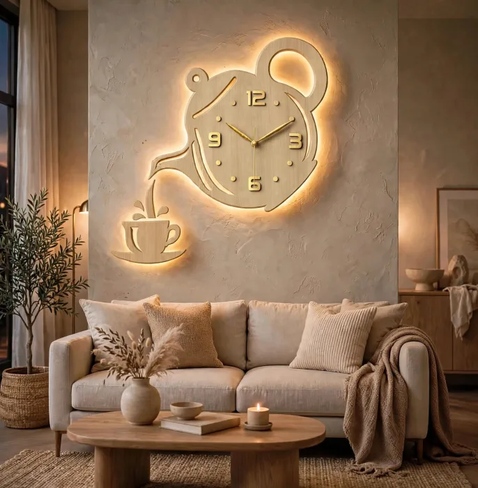 Stylish Teapot And Coffee Cup Wall Clock Decor photo 23