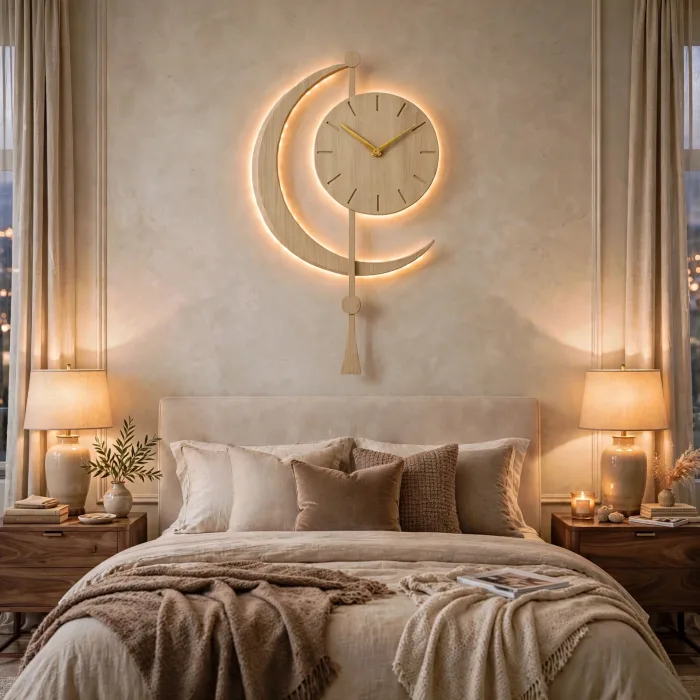 Crescent Moon Wall Clock Large Modern Decor photo 23