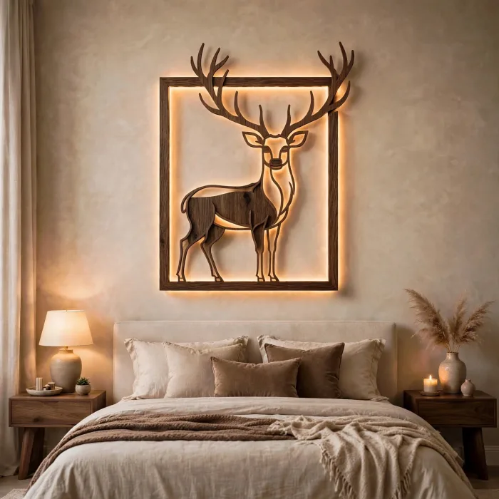 Modern Wooden Deer LED Wall Art Decoration Light photo 23
