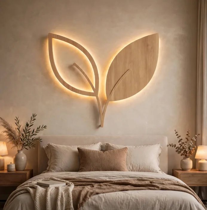 Minimalist Leaf Wall Art With Warm Light photo 23