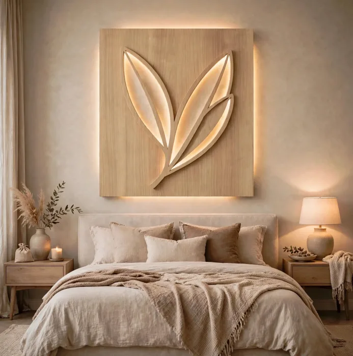 Modern Leaf Wall Art With Ambient Light Decor photo 23